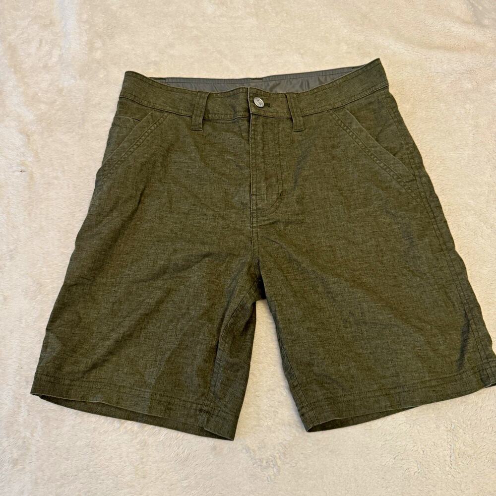prAna Men's Green Solid Chino Shorts Standard Fit Flat Front Pockets 30"